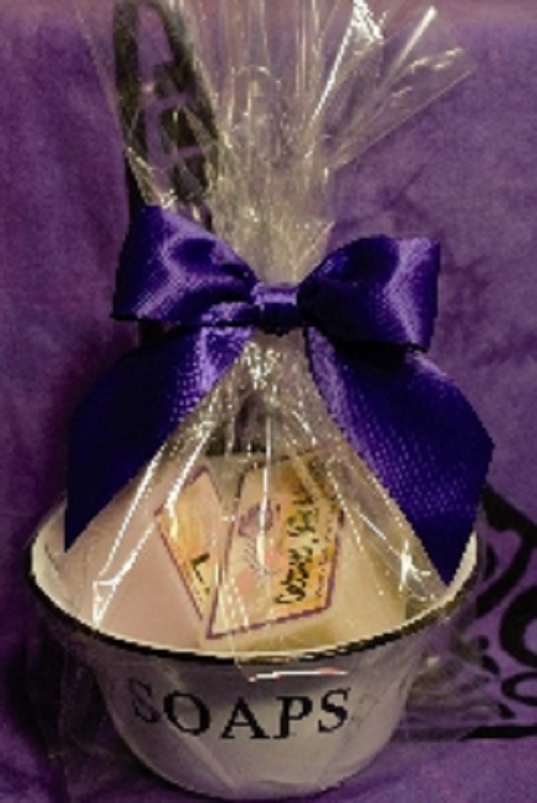 Enamel Soap bowl with 2 Scentastics' Soaps, Fragrance Oils, Perfume